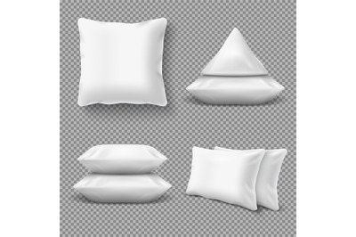 Realistic white comfortable pillows&2C; home cushions with natural feathe