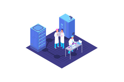 Chemistry&2C; pharmaceutical lab isometric concept with chemical laborato