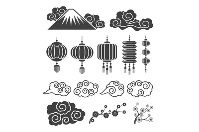 Vintage asian element silhouettes. Traditional chinese or japanese lam