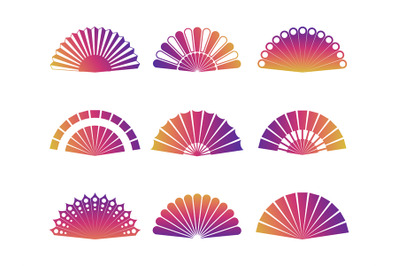 Hand fan isolated on white background. Vector fan icons set