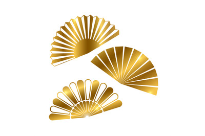 Golden hand fan isolated on white background