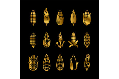 Fresh golden corn harvest vector icons set