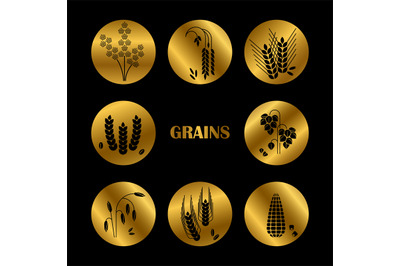 Black grains silhouette. Vector cereals icons collection