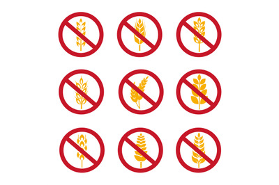 No wheat ears vector icons. Gluten free grains icons