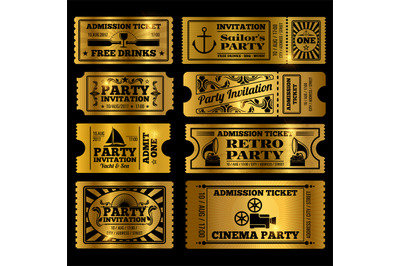 Retro party, cinema, invitation vector tickets set