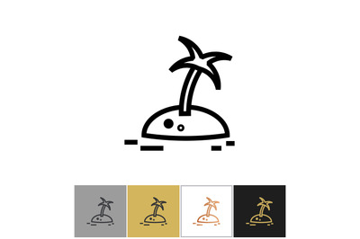 Island icon, palm tree and desert island in sea sign