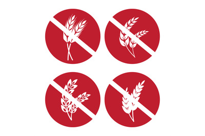 Gluten free icons set with wheat and rye ears