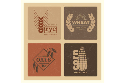 Organic wheat grain farming agriculture vector logo set