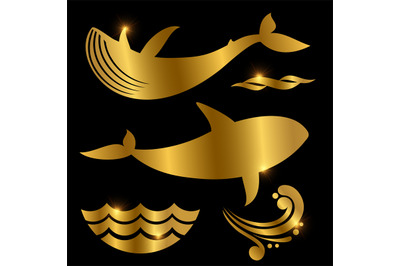 Whale and waves vector silhouettes