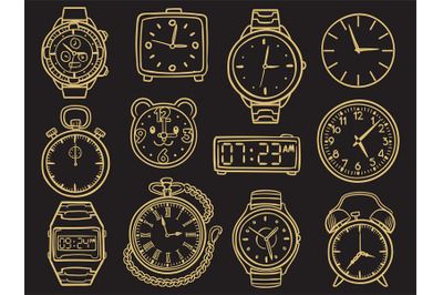 Hand drawn wristwatch, doodle sketch watches