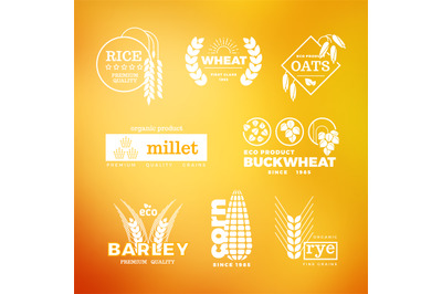 Organic wheat grain farming agriculture vector logo set