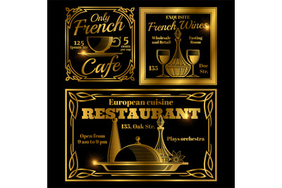 French and european cafe, restaurant labels template