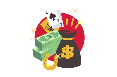 Casino poker win concept with money. Flat winner vector isolated on wh