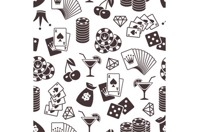 Casino seamless pattern design. Dice, playing cards seamless backgroun