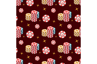 Casino seamless pattern with casino chip and stars