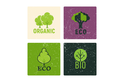 Eco and organic labels vector design with grunge elements