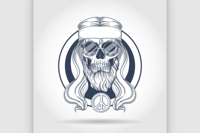 Hippie skull with hair