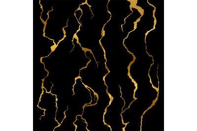 Luxury golden wall cracks isolated on black background