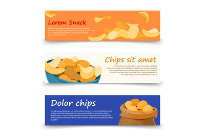 Snack banners template with potato chips