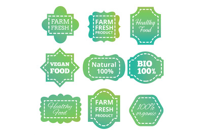 Vintage colorful natural organic bio product vector green tag, labels,