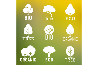 White vector tree organic eco bio logo set