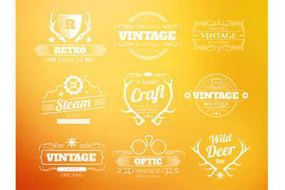 White vintage vector hipster logos and labels set