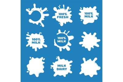 White milk, yogurt and cream splash and blot shapes. Natural dairy pro