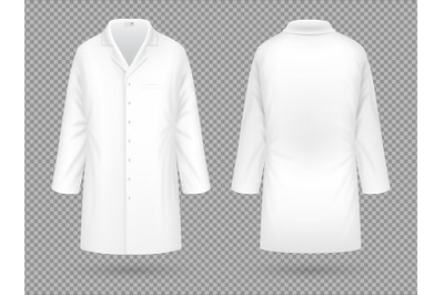 Realistic white medical lab coat, hospital professional suit vector te