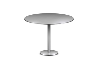 Empty modern round table with metal stand isolated on white background