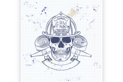 Sketch fireman skull