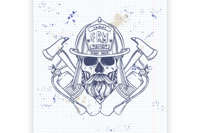 Sketch fireman skull