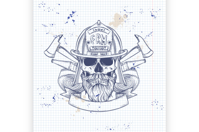 Sketch fireman skull