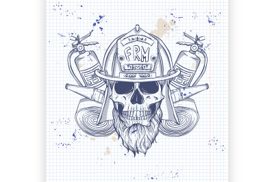 Sketch fireman skull