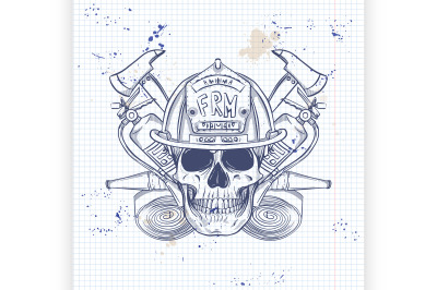 Sketch fireman skull