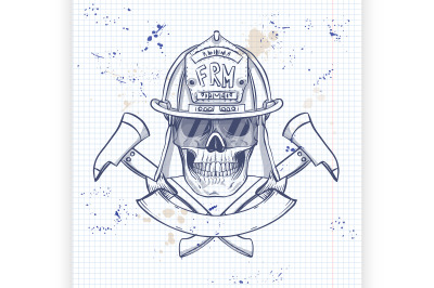 Sketch fireman skull