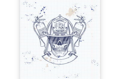 Sketch fireman skull