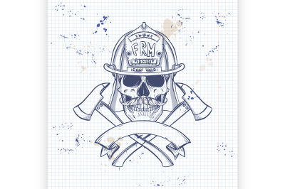 Sketch fireman skull