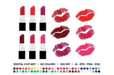 Lipsticks &amp; Kisses Clip Art Set
