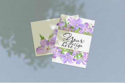 Card mockup 5x7 with leaves shadow overlay