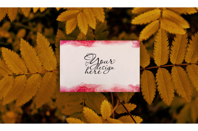 Autumn bussines card mockup on tree