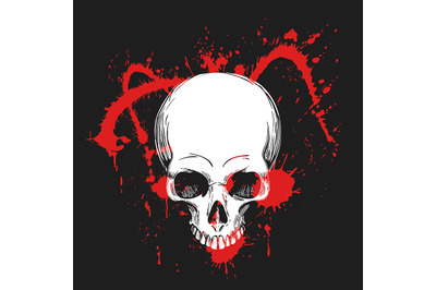 Human Skull in Blood Splashes. Vector illustration