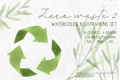 Zero waste 2. Watercolor illustrations set