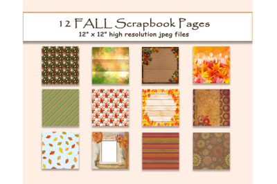 Fall Digital Paper 12&quot; x 12&quot; pages scrapbook paper pack of 12 printabl