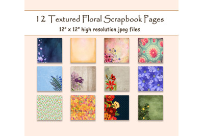 Floral Digital Paper 12&amp;quot; x 12&amp;quot; Flowers Textured scrapbook paper pages