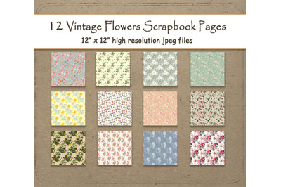 Vintage Flowers Digital Paper 12&quot; x 12&quot; Floral scrapbook paper pages 1