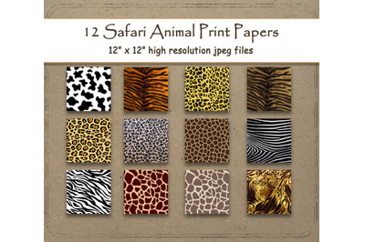 Safari Digital Paper 12&amp;quot; x 12&amp;quot; Animal print Texture scrapbook paper pa