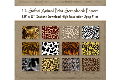 Safari Digital Paper 8.5&amp;quot; x 11&amp;quot; Animal print Texture scrapbook paper p