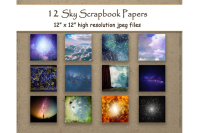 Sky digital Paper 12&amp;quot; x 12&amp;quot; Patterns Sun Clouds Stars Space scrapbook