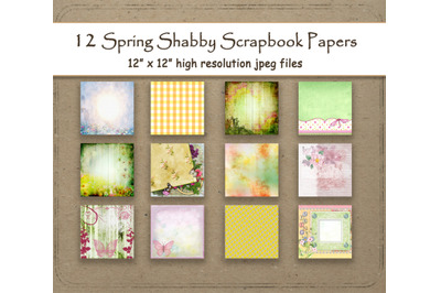 Spring Shabby Digital Paper 12&quot; x 12&quot; Patterns Flowers Rustic Texture