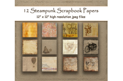 Steampunk Digital Paper 12&amp;quot; x 12&amp;quot; antique scrapbook paper pages 12 pri